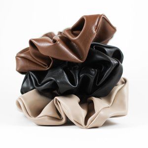Vegan Leather Scrunchies Set of 3